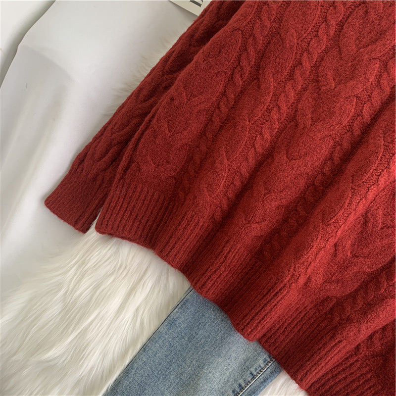 Retro chelizi red Japanese lazy style sweater  4921