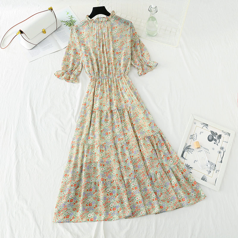 New sweet Floral Chiffon French V-neck slim fairy skirt  4872