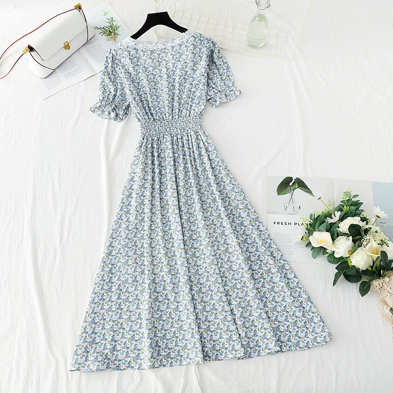 New medium length chiffon skirt with short sleeves is thin and gentle  4864