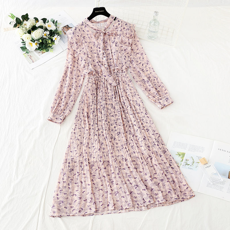 The new female super fairy slim and gentle wind Pleated Chiffon floral skirt  4728