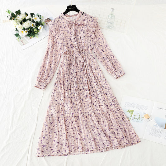 The new female super fairy slim and gentle wind Pleated Chiffon floral skirt  4728