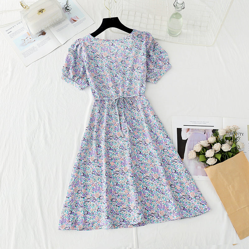 New style gentle wind sweet square collar lace temperament small skirt  4860