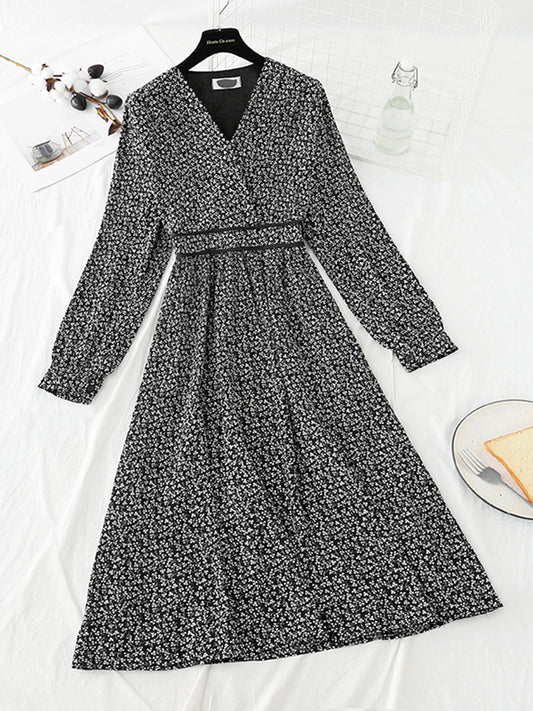 Korean Chiffon V-neck Floral Dress  4784