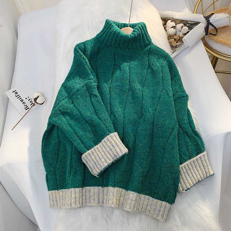 Twist high neck sweater female retro Japanese lazy  4910