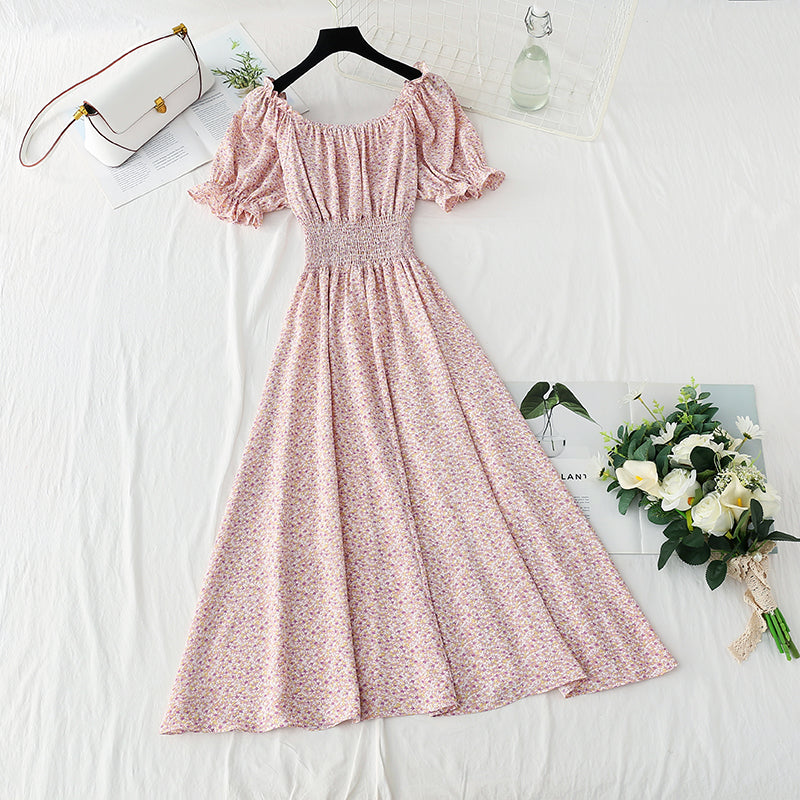 New gentle wind floral dress French Chiffon tea break skirt  4863