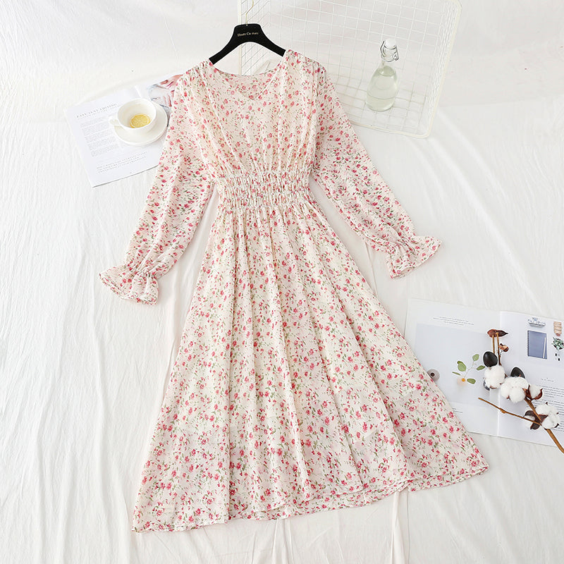 New women's pleated elastic waist Floral Dress  4816