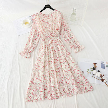 New women's pleated elastic waist Floral Dress  4816