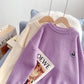 Embroidered bear sweater women's versatile sweater top  5029
