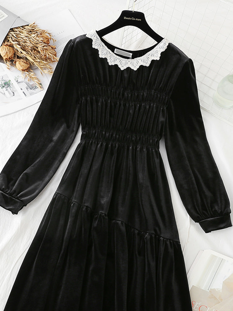 High waist velvet dress with coat  4785