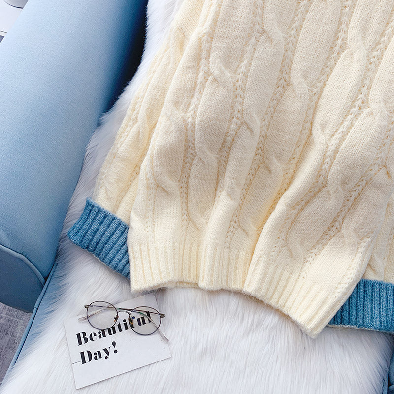 Mori high collar twist sweater coarse wool sweater top  4961