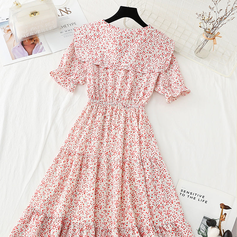 Baby collar floral dress sweet Chiffon fairy skirt  4866