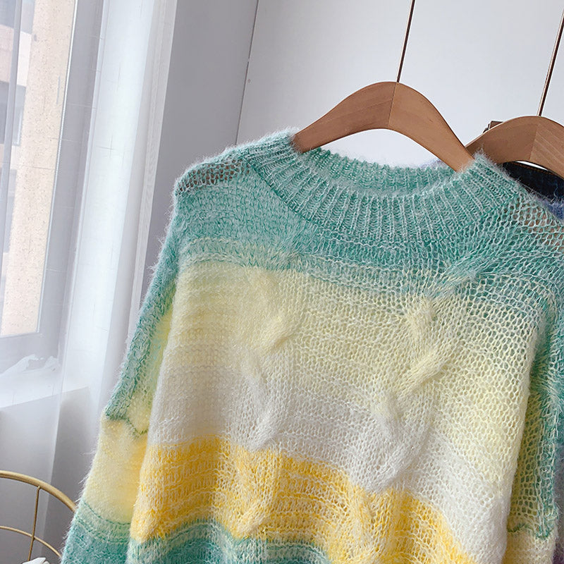 Gestrickter Mohair-Pullover mit Farbverlauf in weicher, wachsartiger Farbe 5078