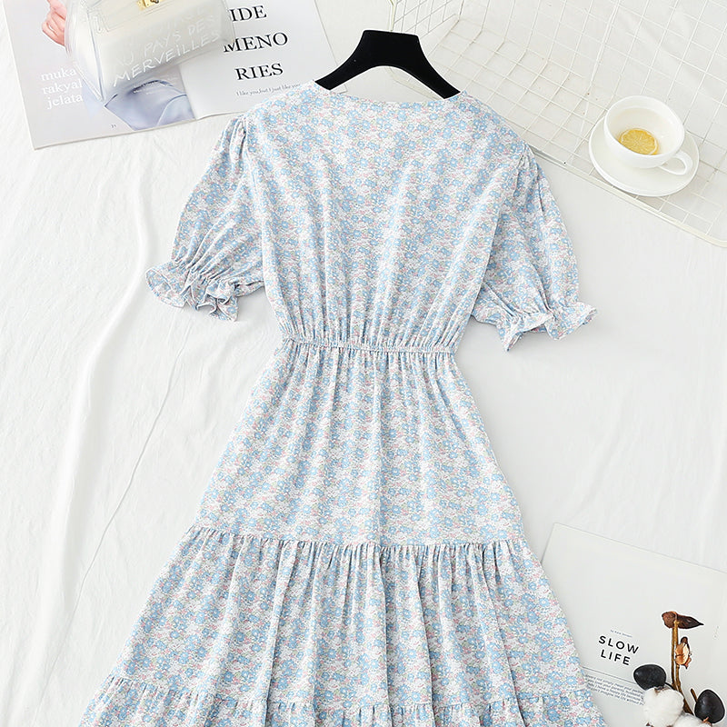 Ruffle floral dress sweet Mori Chiffon Skirt  4899