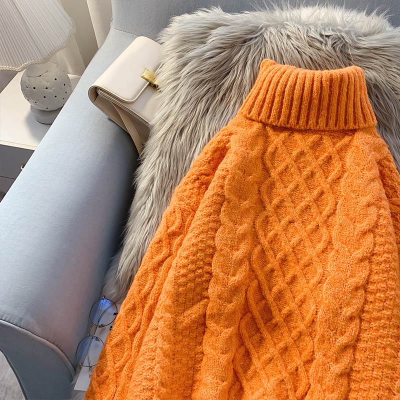 High neck coarse wool twist sweater  5089