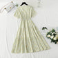 New sweet broken Flower Chiffon French retro lace V-neck slim dress  4873