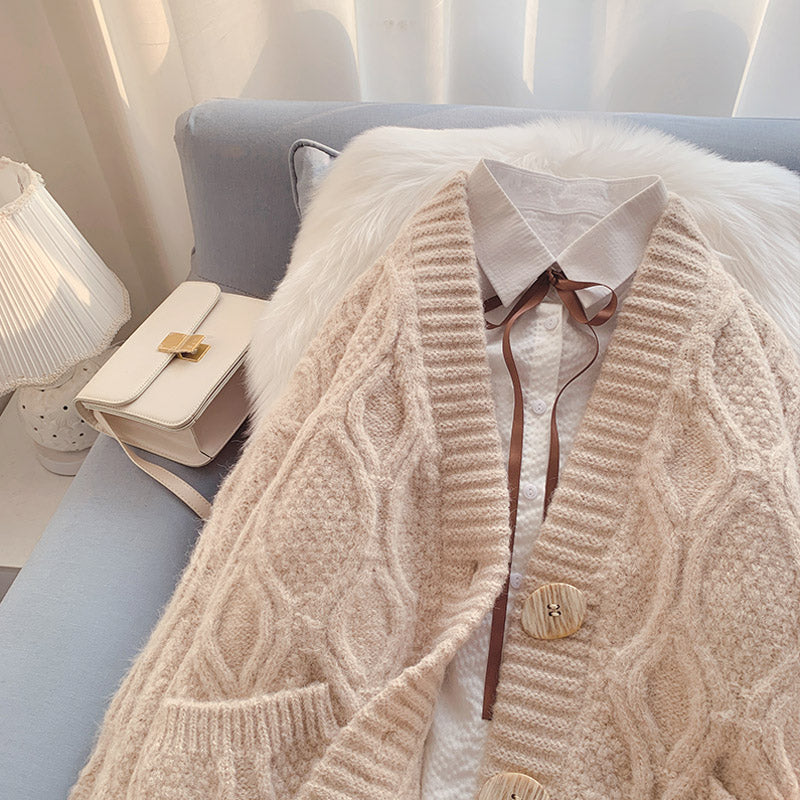 Vintage twist sweater coat knit cardigan  5061