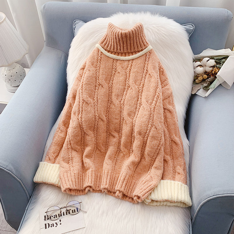 Mori high collar twist sweater coarse wool sweater top  4961