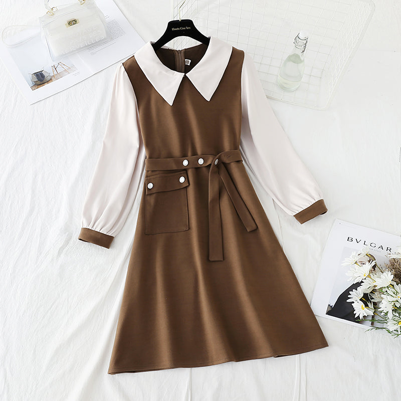 Korean Lapel bottomed dress is fashionable and slim  4793