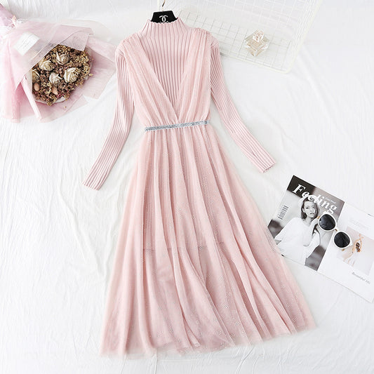 New sweater over knee mesh celebrity small fragrance suit long skirt  4766