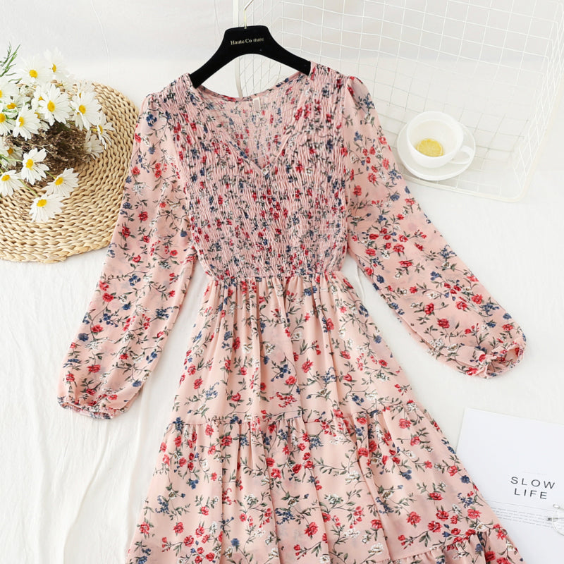 New French minority long skirt with pleated waist and thin A-line skirt  4832