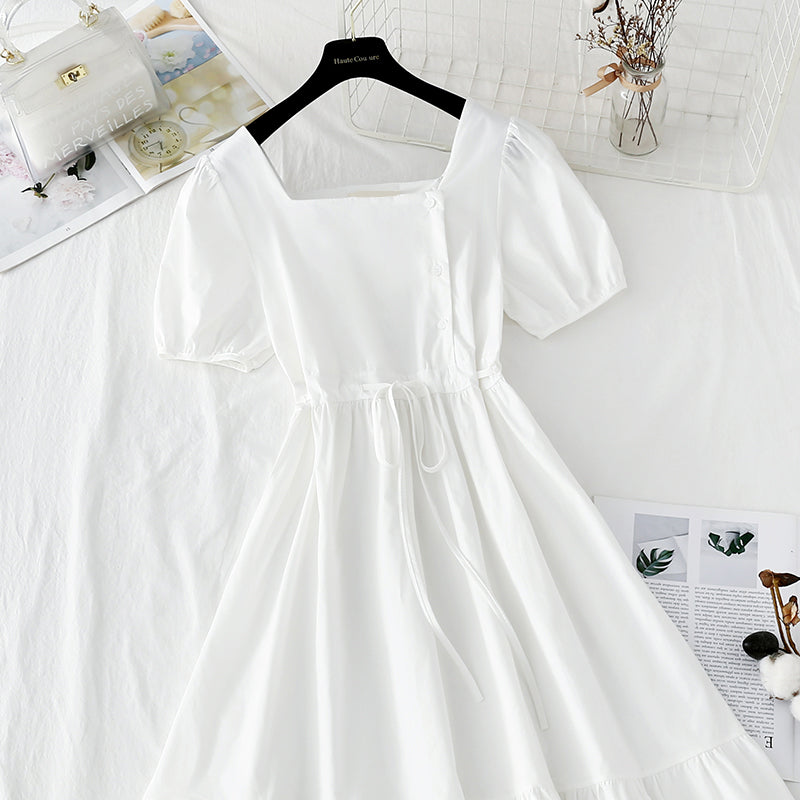 New style bubble sleeve French retro minority temperament fairy skirt  4847