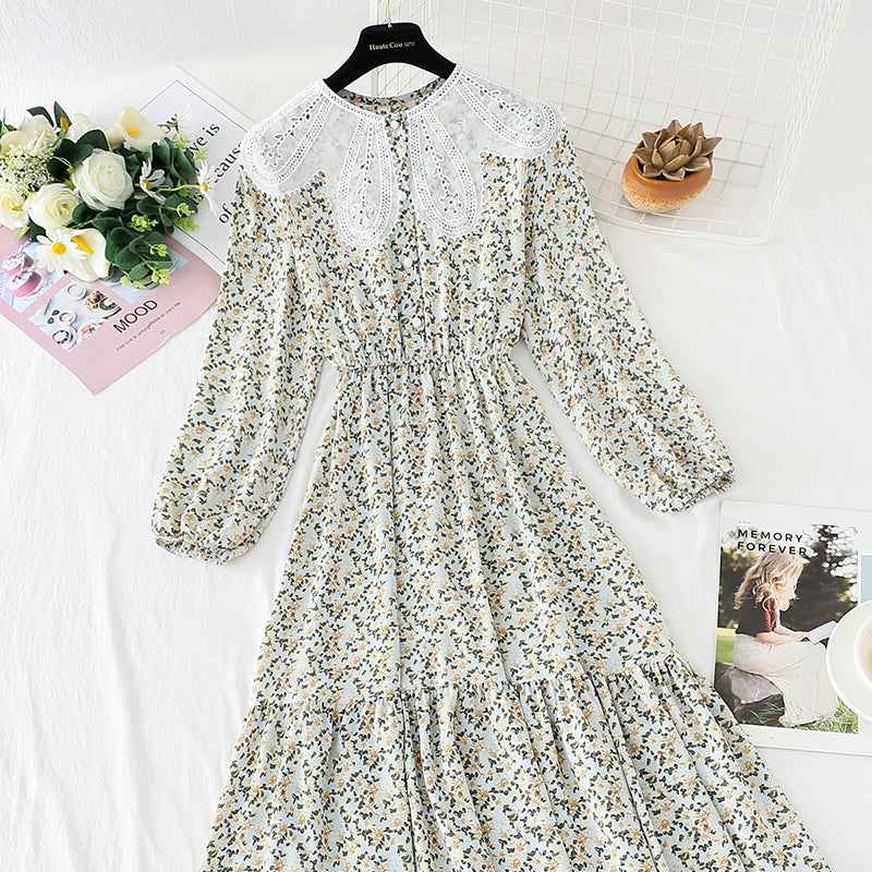 Petal collar floral dress women's super xiansen Chiffon  4850