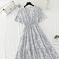 New sweet broken Flower Chiffon French retro lace V-neck slim dress  4873