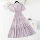 Gentle wind floral dress sweet fairy skirt bubble sleeve A-line skirt  4894