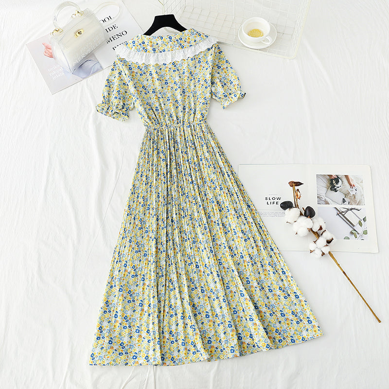 Chiffon floral skirt temperament gentle wind tea break Platycodon skirt  4901