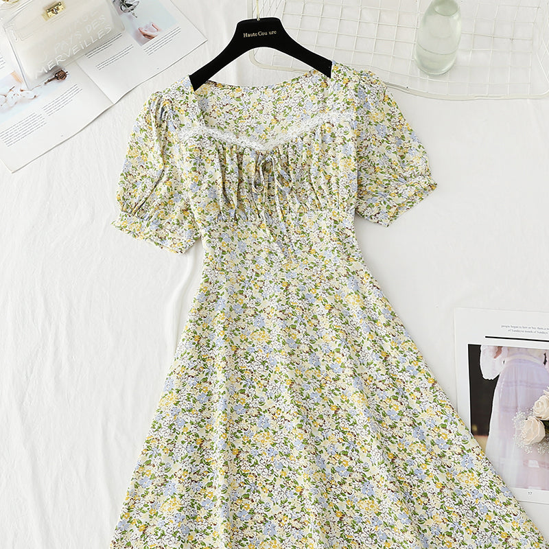 New style gentle wind sweet square collar lace temperament small skirt  4860