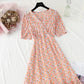 Floral Chiffon Dress gentle wind long skirt sweet V-neck  4859
