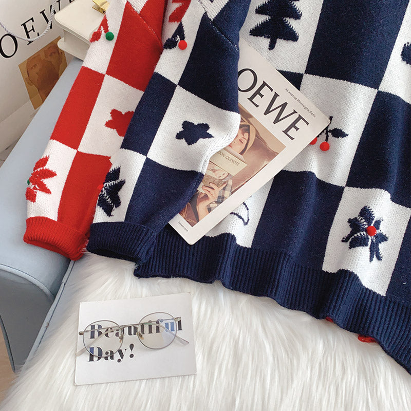 Red Christmas theme sweater knit bottom shirt  4962