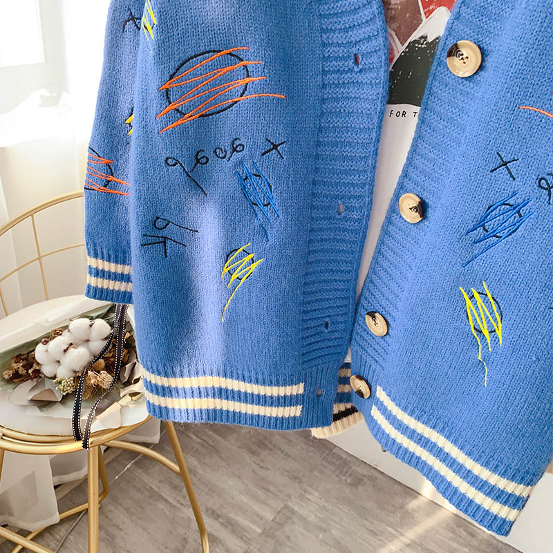 Net red knitted cardigan loose and lazy outside  4983