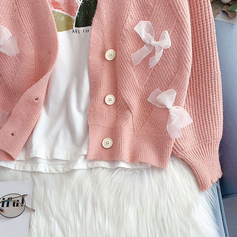 Sweet bow knit cardigan women's sweater coat  4969