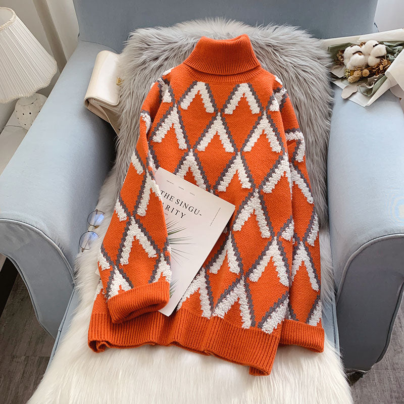 Lazy Wind Stehkragenpullover Damen Winter verdickt mittellang locker 4908