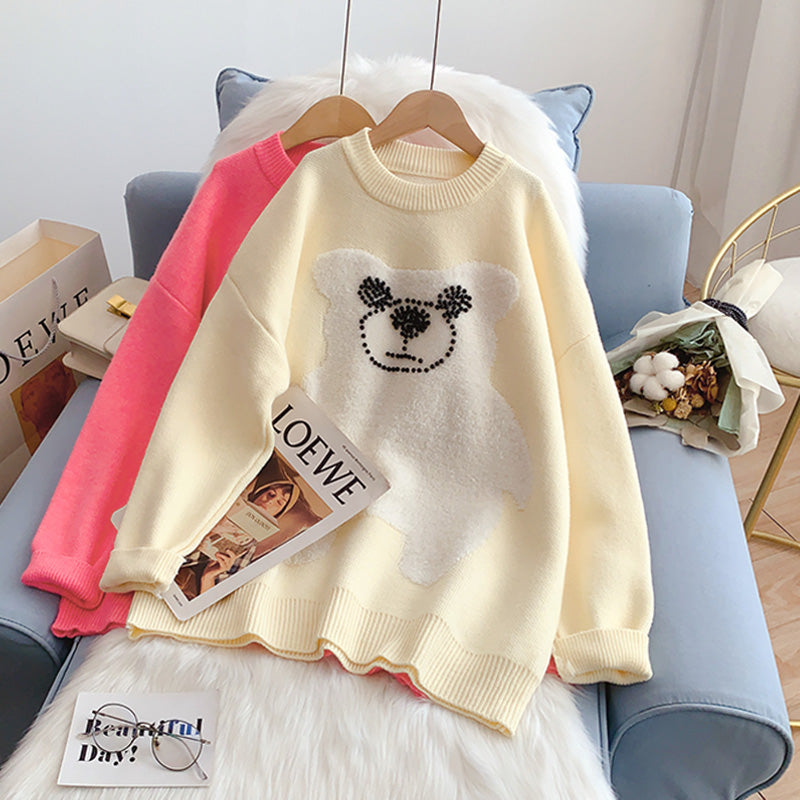 Pink cute bear sweater women's sweet sweater top  4930