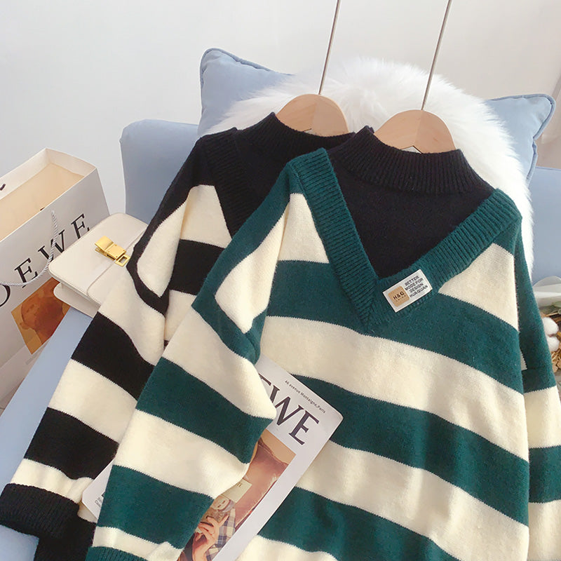 Fake two-piece Pullover women's winter half high collar design  5044