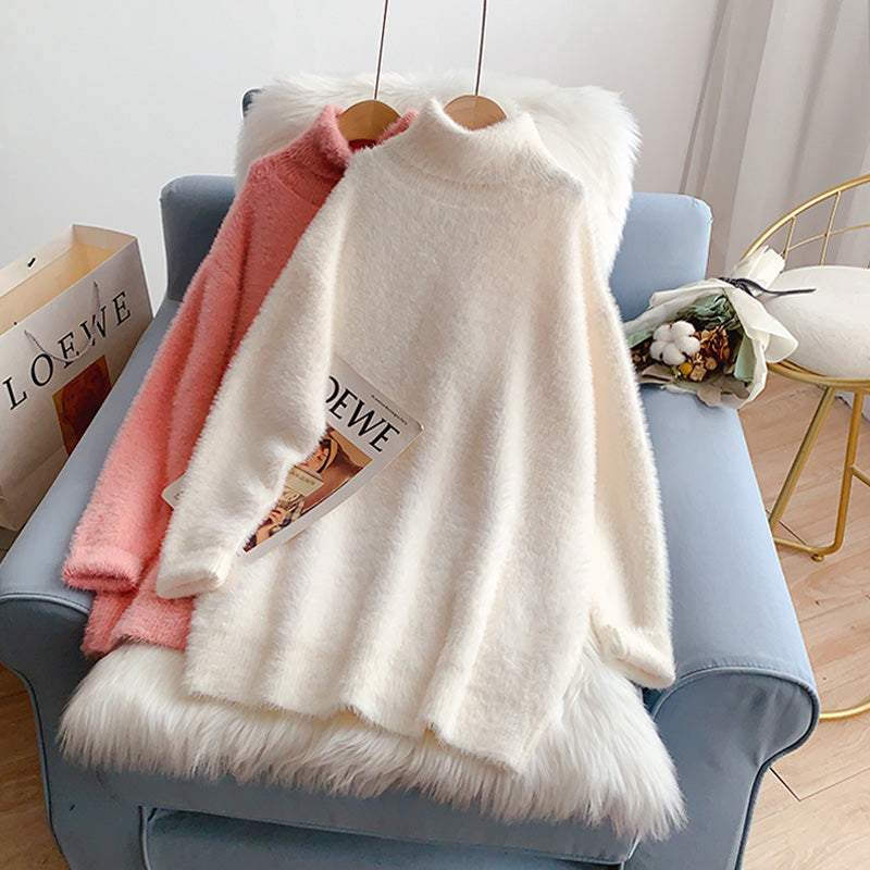 Imitation mink pink turtleneck sweater soft waxy female  4940