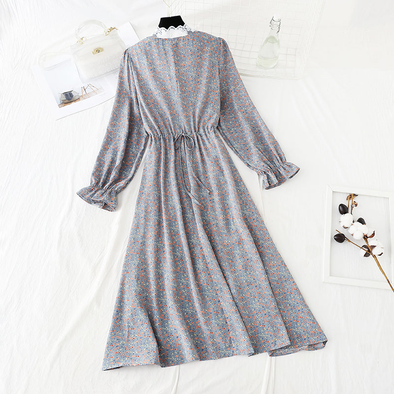 Korean cut waist lace up Floral Dress  4824