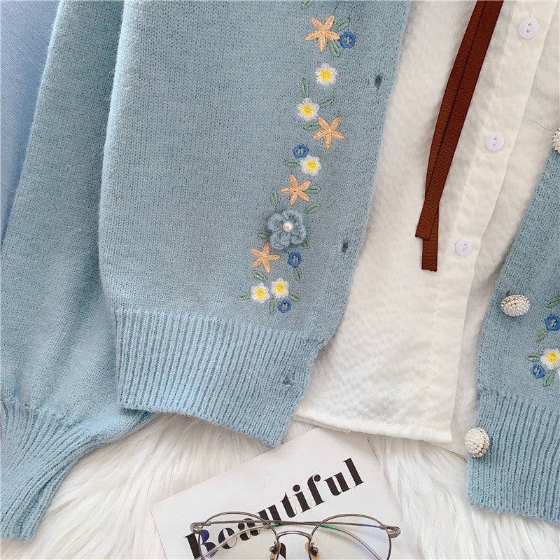 Gentle Fengsen Department Pullovermantel mit handgestickten Blumen 5053 