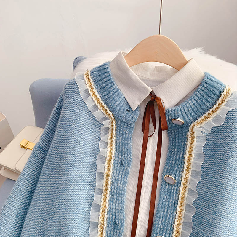 French Vintage Pullover Damen Design Sense Nischen Strickjacke 4975