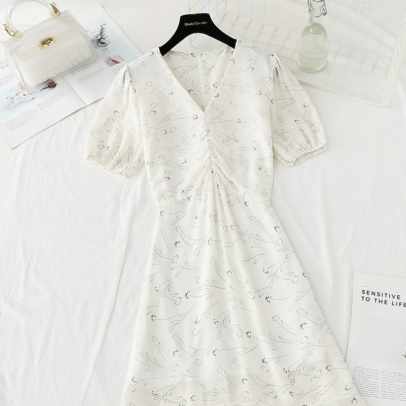 French V-neck slim Chiffon fishtail Ruffle Skirt  4853