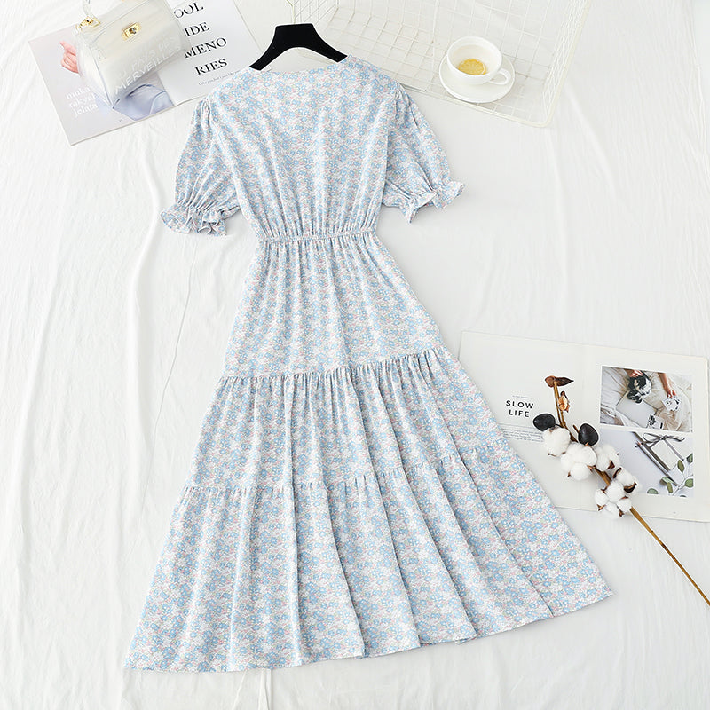 Ruffle floral dress sweet Mori Chiffon Skirt  4899