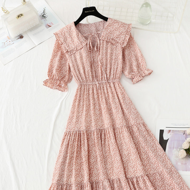 Sweet baby collar floral dress gentle wind and snow spinning dress  4883