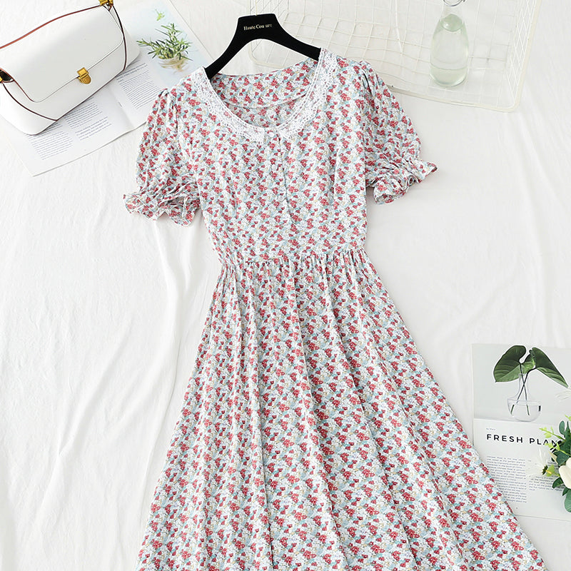 New medium length chiffon skirt with short sleeves is thin and gentle  4864