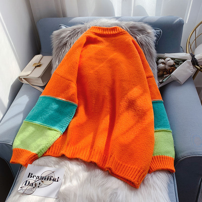 Color striped cardigan sweater fruit sweater coat  4959