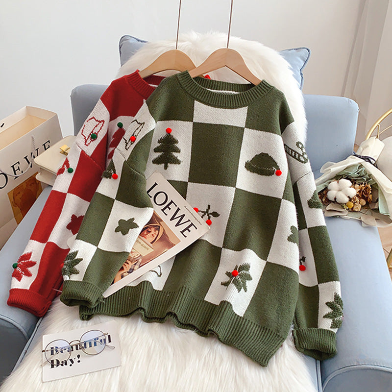 Red Christmas theme sweater knit bottom shirt  4962