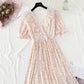 New French V-neck sweet Ruffle gentle snow spun dress  4852