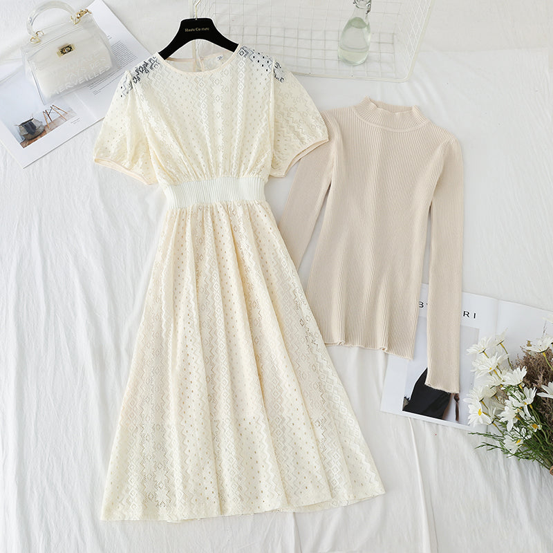 Lace dress fashion trend women's knitted half high collar inner match  4907