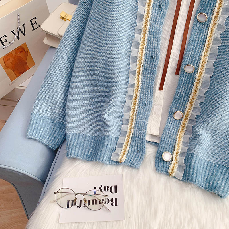 French Vintage Pullover Damen Design Sense Nischen Strickjacke 4975